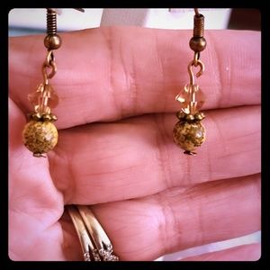 Jasper and Crystal Drop Dangle Earrings